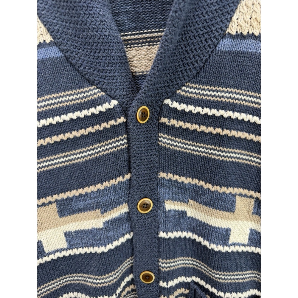 Pendleton Men's Shawl Collar Southwest Sweater in Blue Stripe Size Medium - Picture 4 of 8